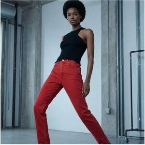 Helmut Lang red high rise red jeans.